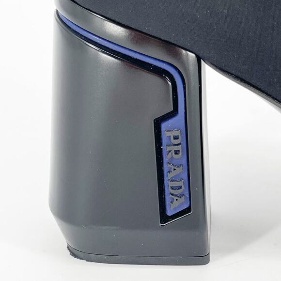 Prada Black Square Toe Logo Block Heel Nylon Ankle Sock Boot Bootie size IT 40 - Picture 4 of 15